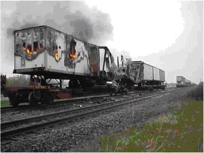 Articulated Rail Flatcar Fire