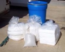 Spill Kit with Sorbent Boom, Pads, and Sandbag filled with Oil Dry